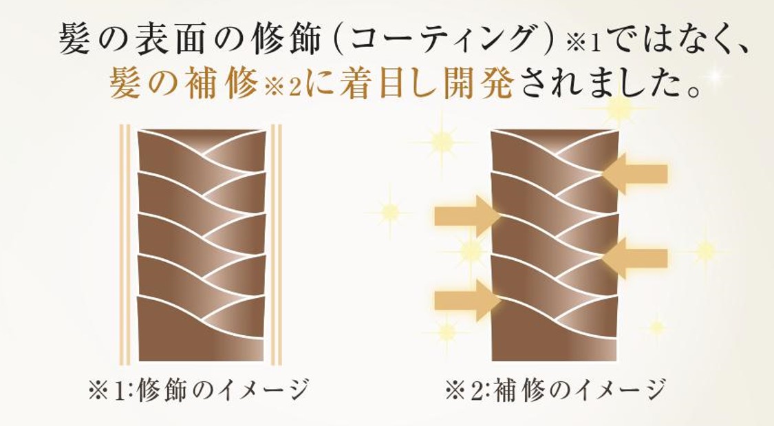 髪の表面の修飾(コーティング)ではなく、髪の補修に着目し開発されました。